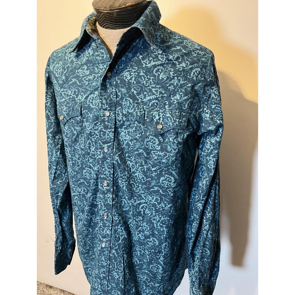 Tin Haul Mens Large Blue Floral Western Pearl Snap Shirt Long Sleeve Cotton - Picture 4 of 9